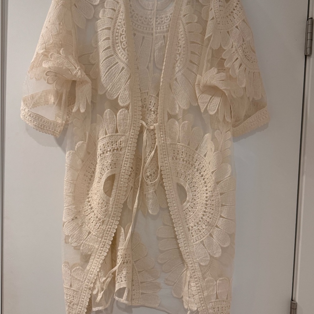 Cream Lace Kimono Cardigan